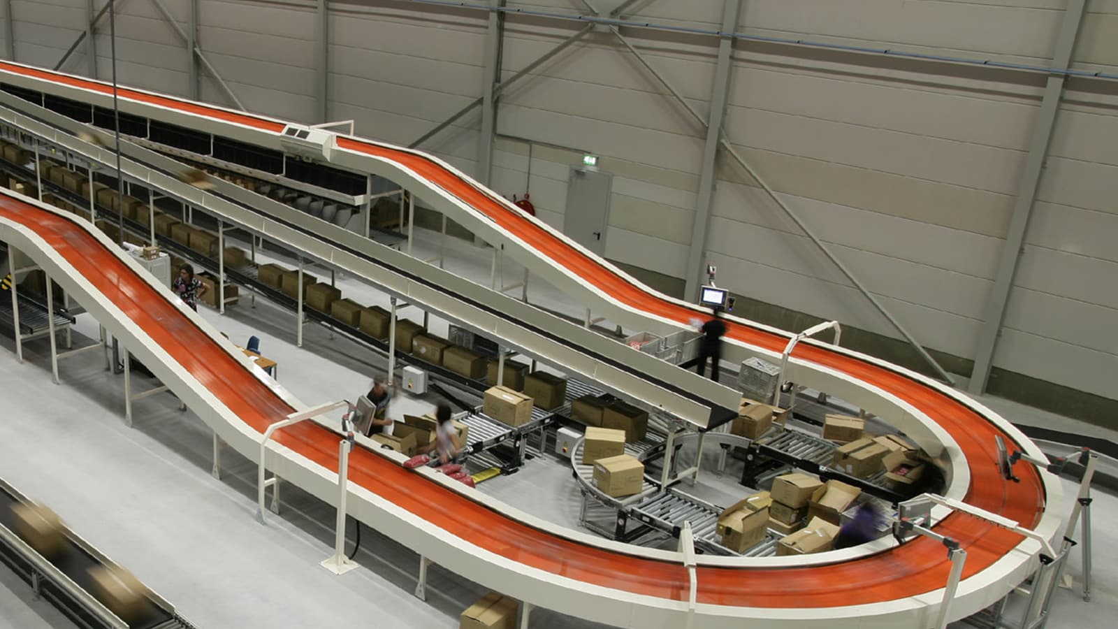Aerial view of conveyor in motion